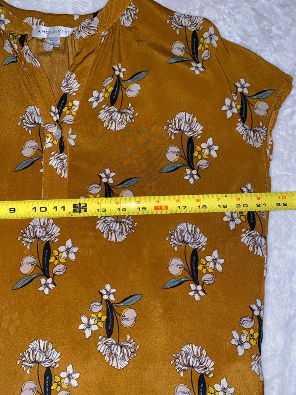 Amour Vert Silk Floral Cap Sleeve Blouse Size Small Ochre Mustard Yellow - Picture 5 of 7